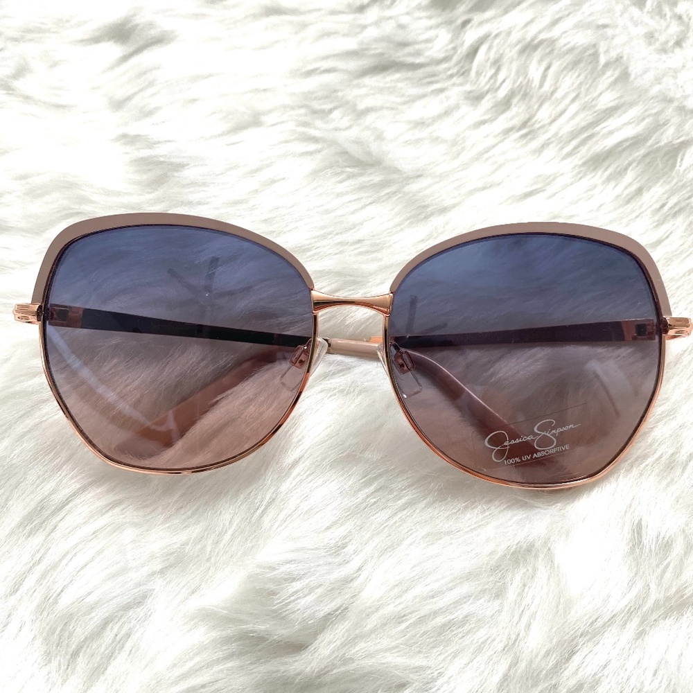 Jessica Simpson Women's Rose Gold Geometric Sunglasses